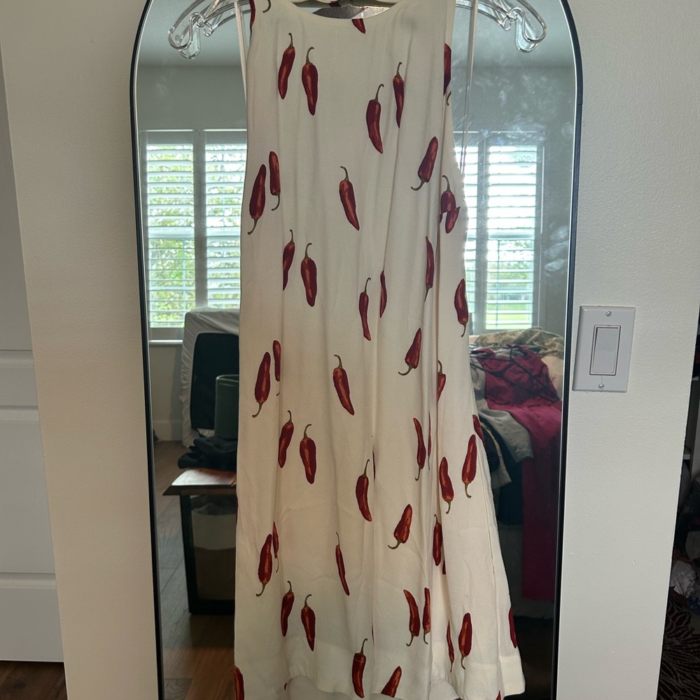 Reformation Cream Maxi Dress with Red Chili Pepper Print